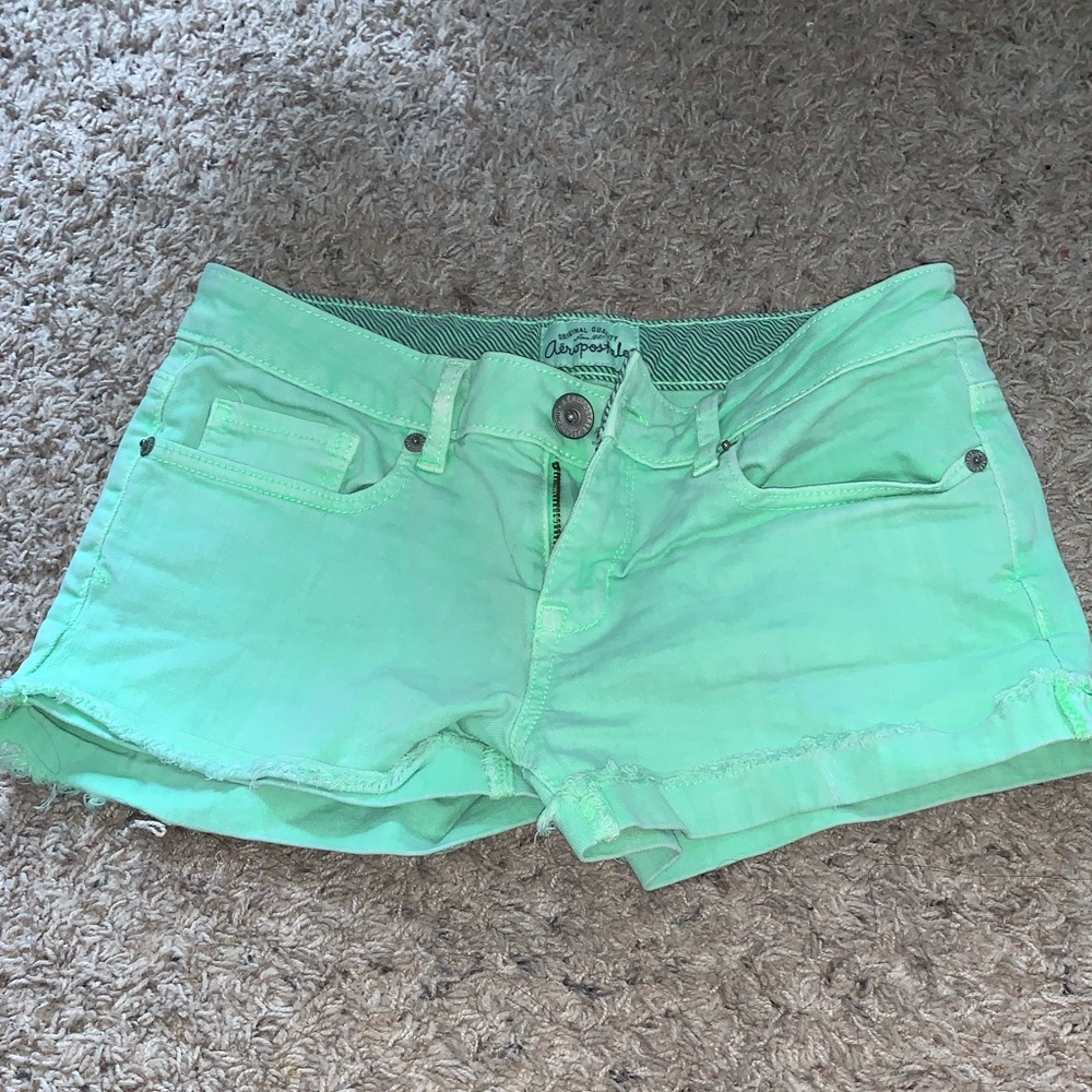 Neon green low rise AERO shorts